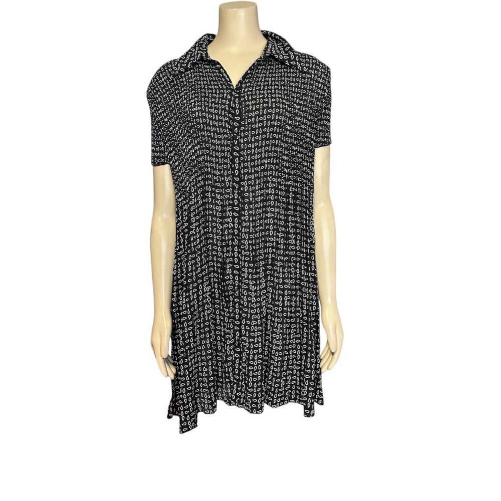Vivienne‎ Tam Paisley Babydoll Button Short Sleeve Accordian Dress Black Womens